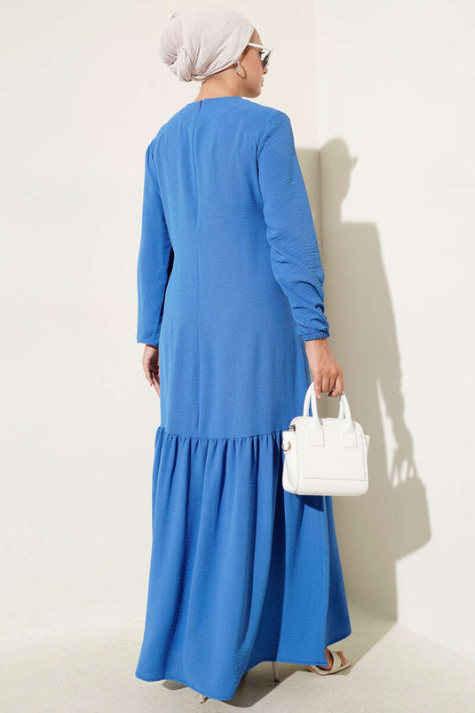 Tied Dress with Stoned Bird Eye Detail Blue