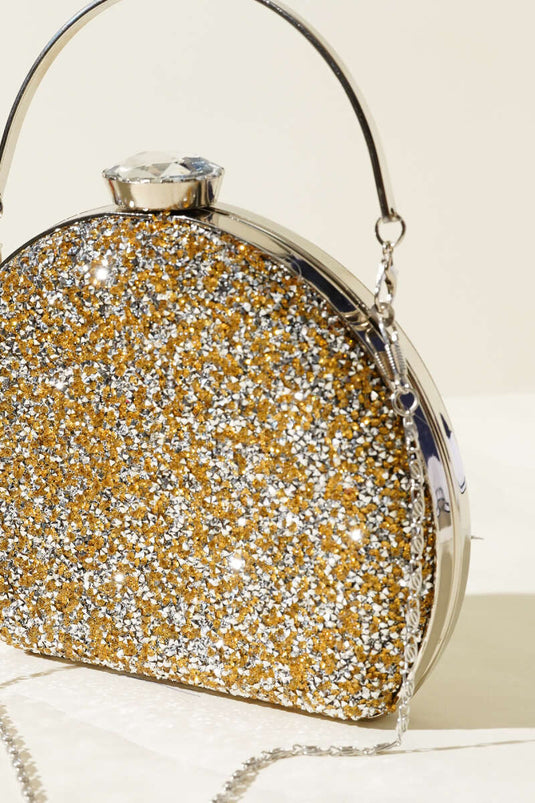 Pochette de soirée ovale ornée de pierres, jaune