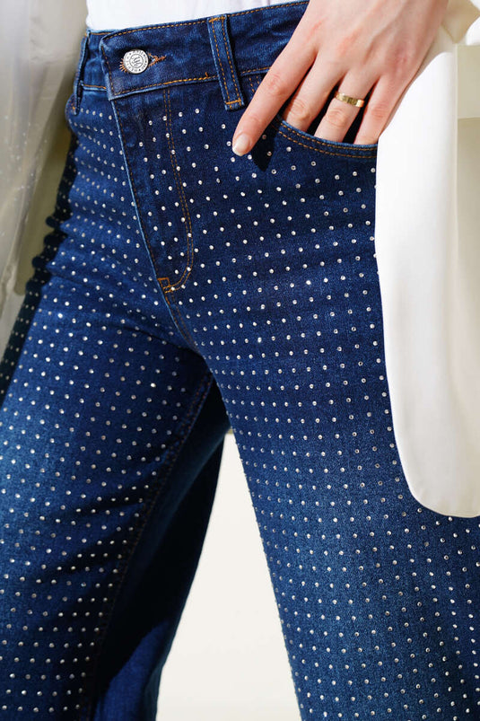 Stoned Palazzo Jeans Navy Blue