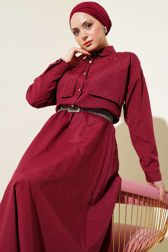 Completo due pezzi con mantello e gonna in pietra bordeaux