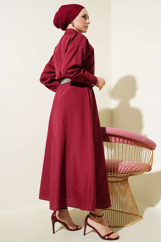 Completo due pezzi con mantello e gonna in pietra bordeaux