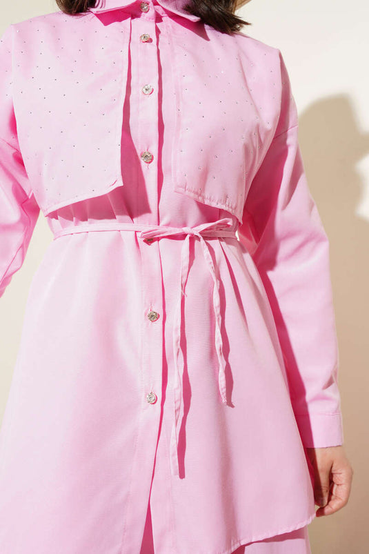 Stoned Cape and Skirt Two Piece Set Pink