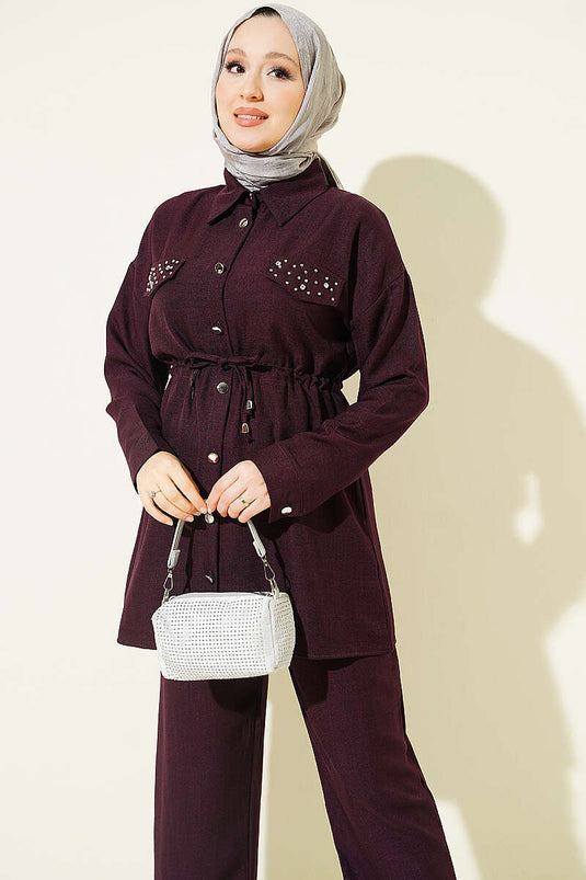 Ensemble De Deux Pièces Avec Poche Factice Ornée En Prune