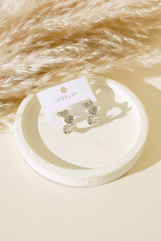 Boucles d'oreilles en forme de cœur ornées de pierres, en argent