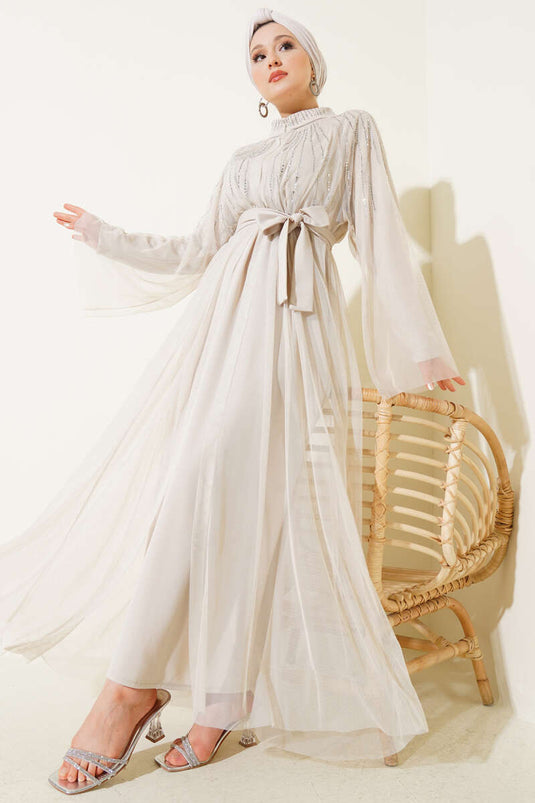 Cape Abaya en tulle pierre