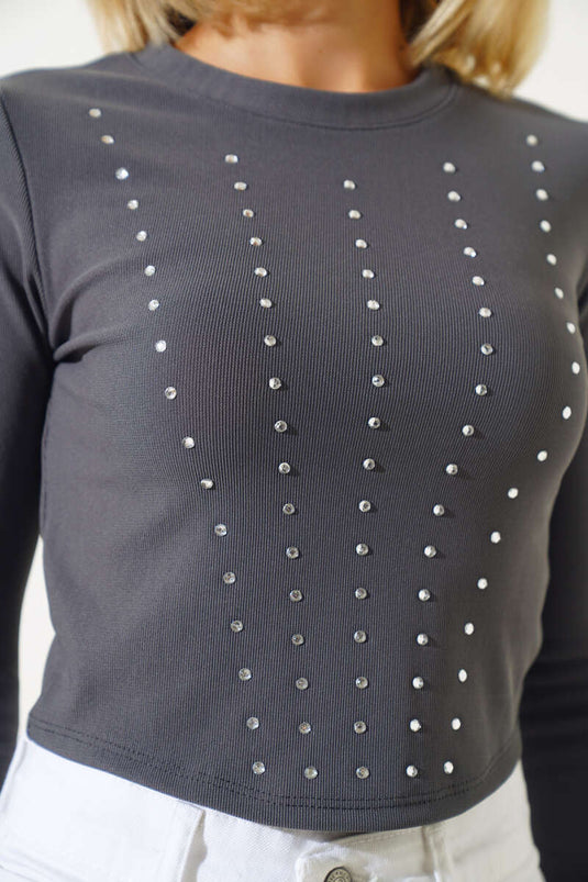 Stoned Long Sleeve Camisole Blouse Smoke