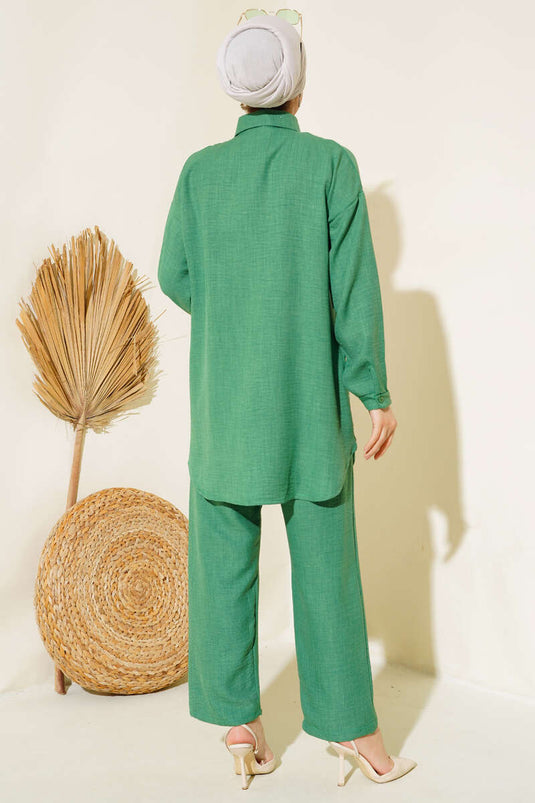 Costume Double En Lin Lapidé Et Pailleté Vert