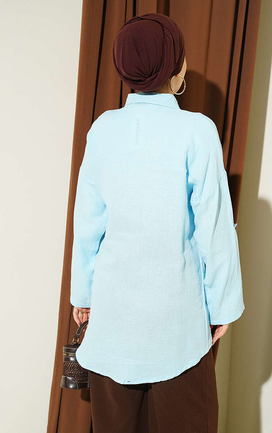 Blue Muslin Shirt With Front Pockets
