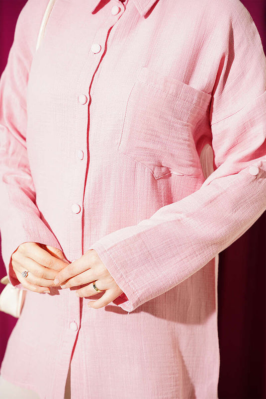 Chemise En Mousseline Rose Avec Poche Avant