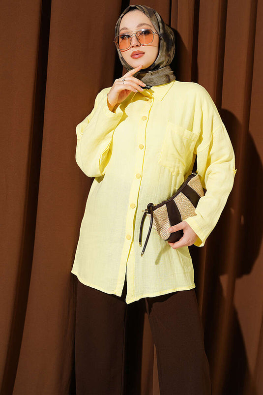 Chemise En Mousseline Jaune À Poche Simple