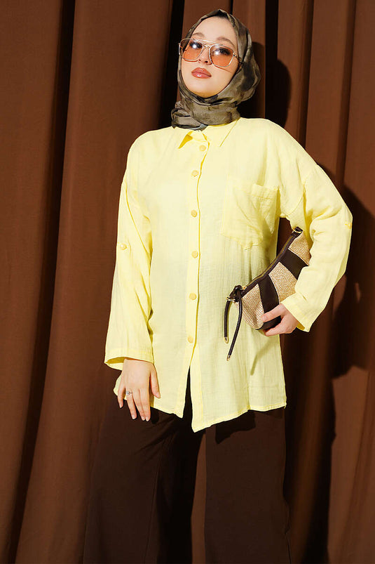 Chemise En Mousseline Jaune À Poche Simple