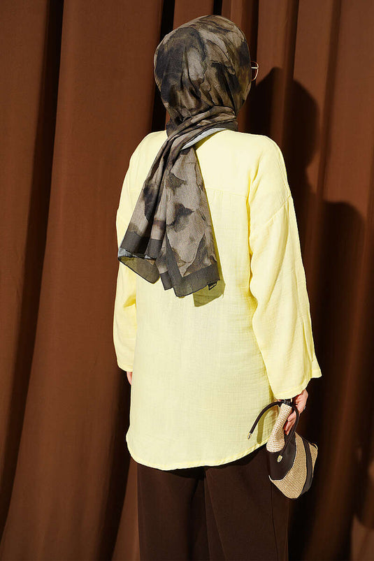 Chemise En Mousseline Jaune À Poche Simple