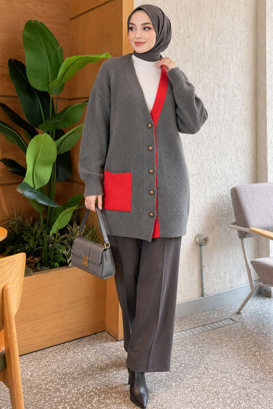 Gilet À Poches Avec Détail De Barbe En Gris Fumé
