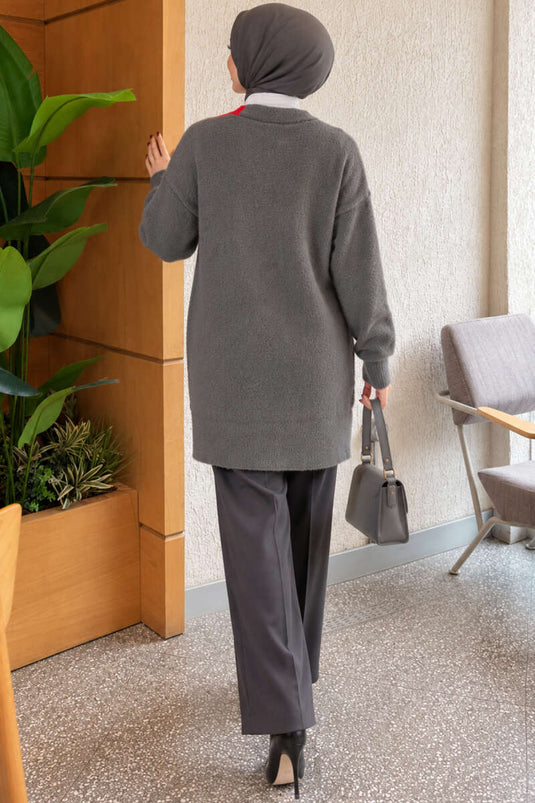 Gilet À Poches Avec Détail De Barbe En Gris Fumé