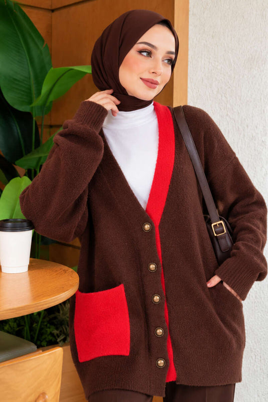 Gilet Marron Avec Poches Texturées