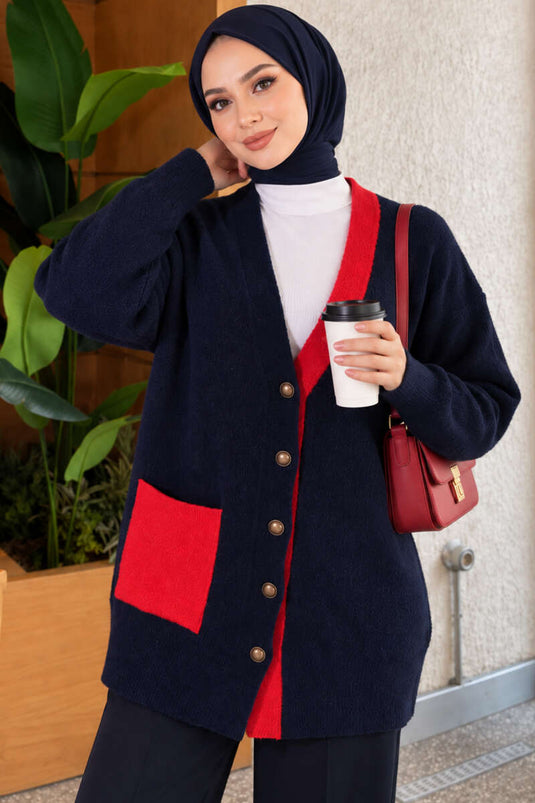 Gilet En Maille À Poche Étroite Et Détail De Barbe Bleu Marine