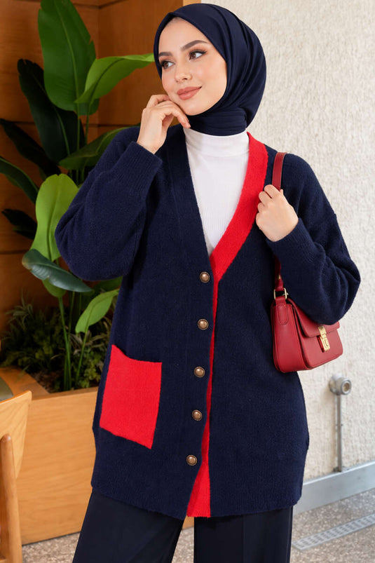 Gilet En Maille À Poche Étroite Et Détail De Barbe Bleu Marine
