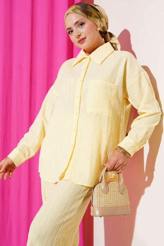 بدلة أساسية من قطعتين بجيب واحد باللون الأصفر