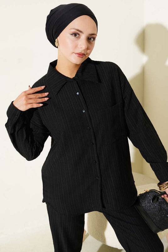 بدلة أساسية من قطعتين بجيب واحد باللون الأسود