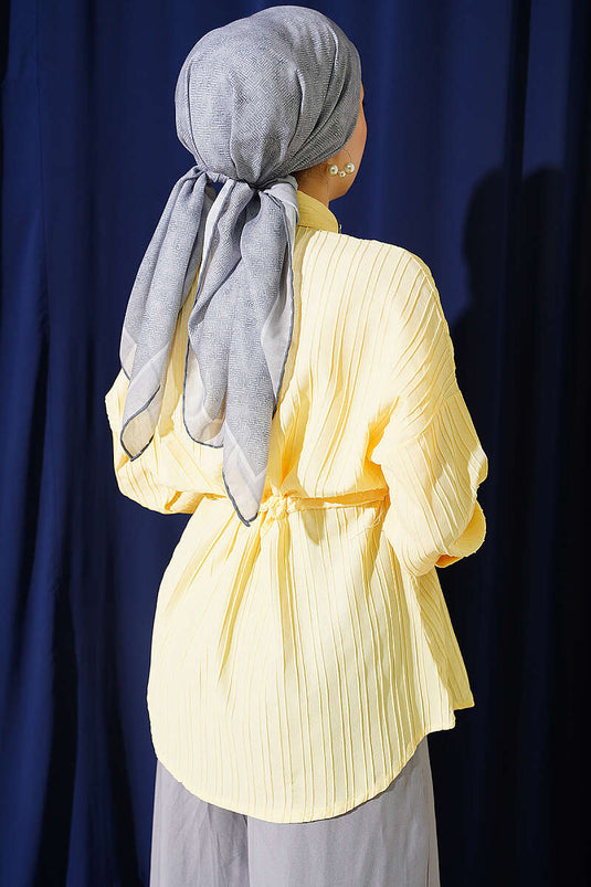 Camicia Gialla A Maniche Lunghe Con Tasche E Cintura