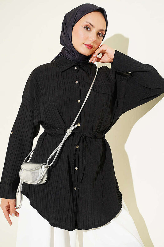 Chemise Longue À Poches Et Ceinture Noire