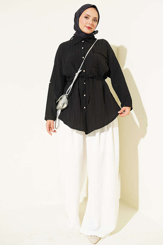 Chemise Longue À Poches Et Ceinture Noire