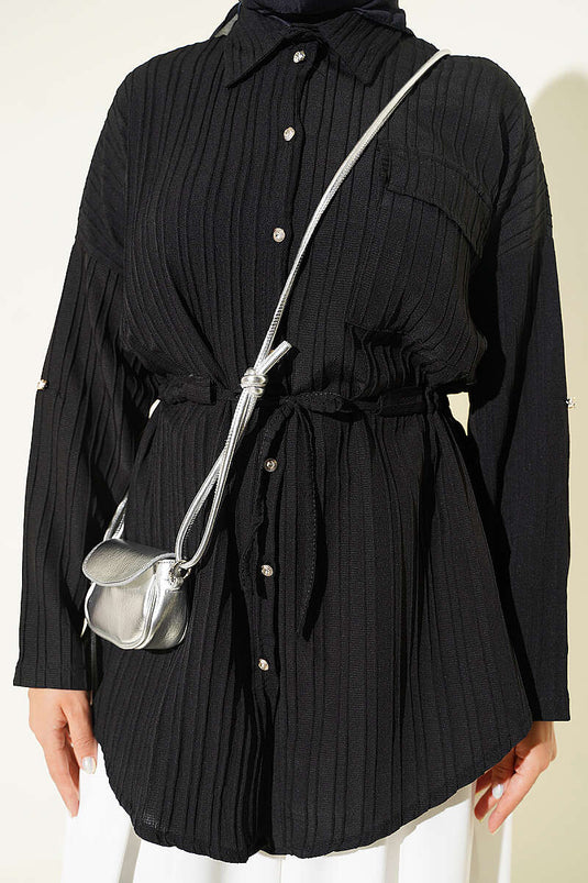 Chemise Longue À Poches Et Ceinture Noire