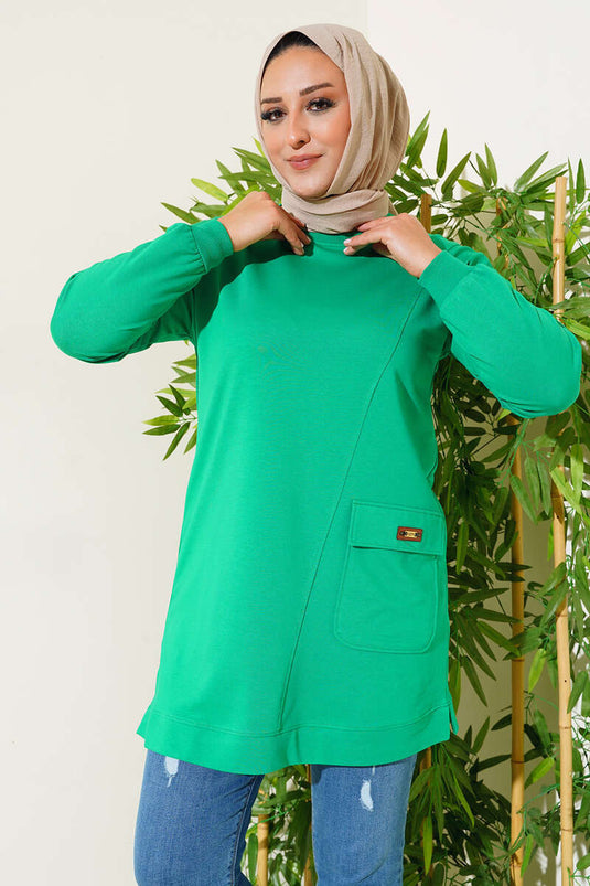 Single Pocket Plus Size Tuniek Groen