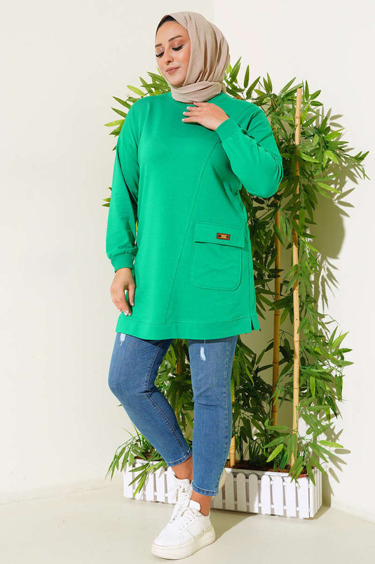 Single Pocket Plus Size Tuniek Groen