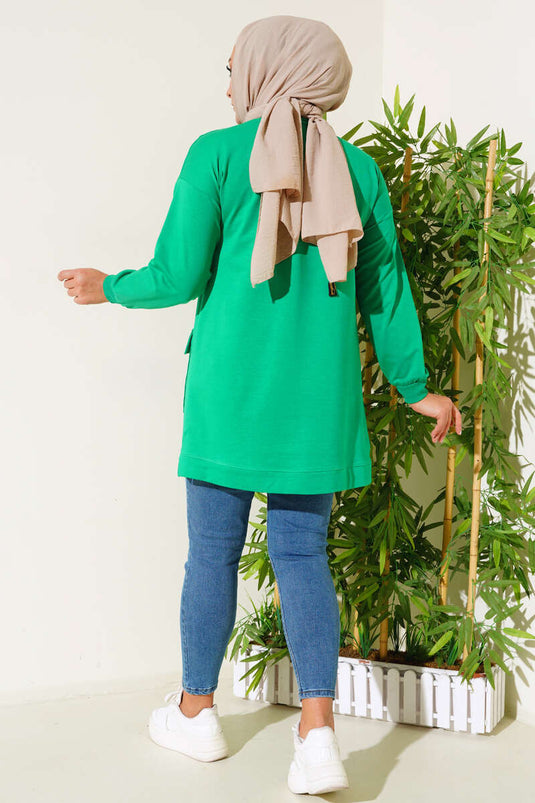 Single Pocket Plus Size Tuniek Groen