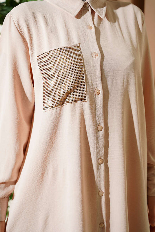 Ensemble décontracté deux pièces mini avec poche Tek et pierres, beige
