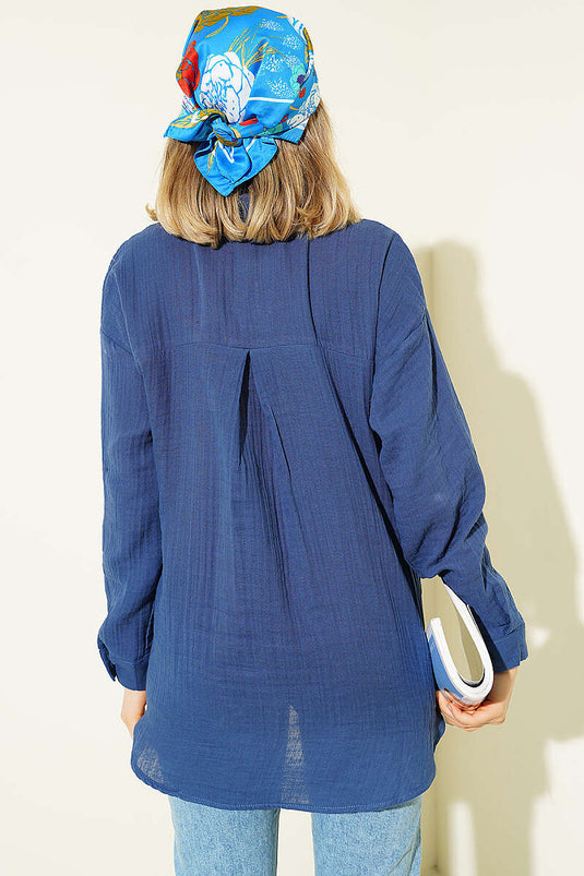 Tek Cepli Müslin Gömlek Lacivert