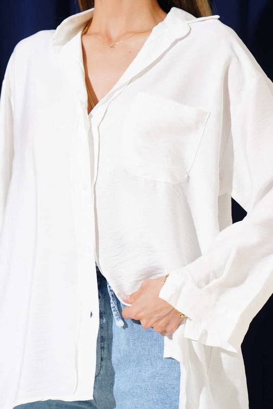 Chemise basique décontractée à une poche écru