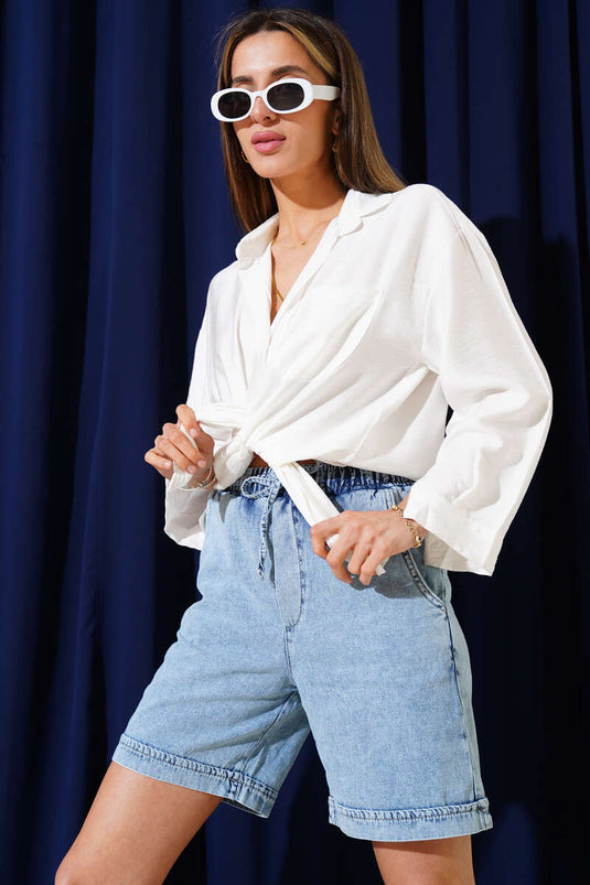 Chemise basique décontractée à une poche écru