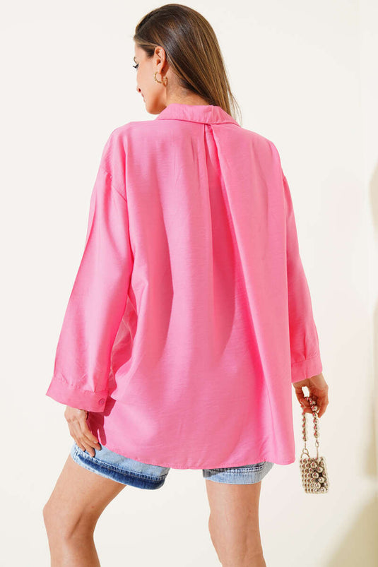 Chemise basique décontractée à une poche rose