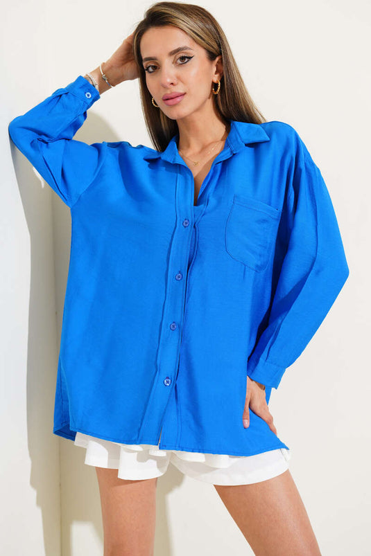 Chemise basique décontractée à une poche couleur saxophone