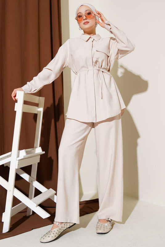 One-Pocket Tencel Two-Piece Set, Beige