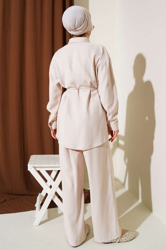 One-Pocket Tencel Two-Piece Set, Beige