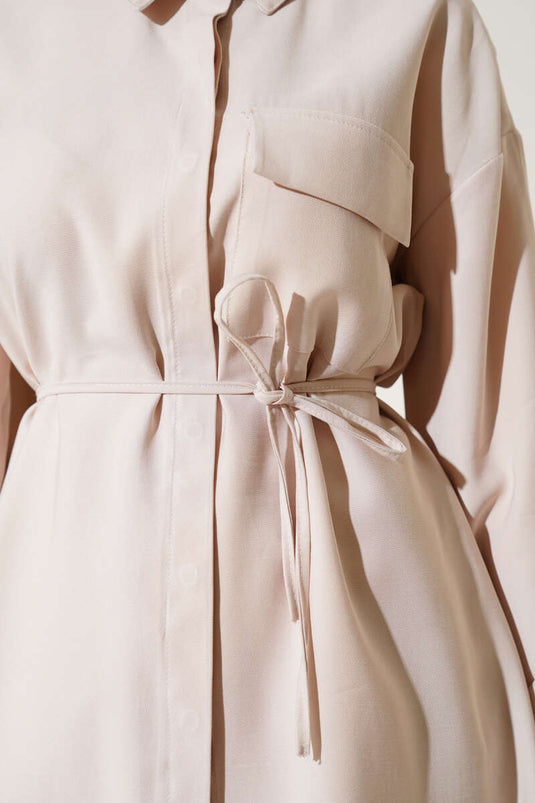 One-Pocket Tencel Two-Piece Set, Beige