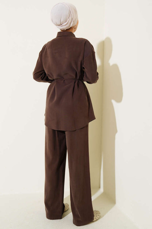 Single Pocket Tencel Two-Piece Set Brown