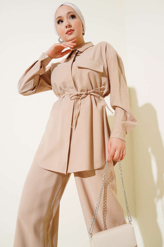 بدلة من قطعتين من تينسيل بجيب واحد لاتيه