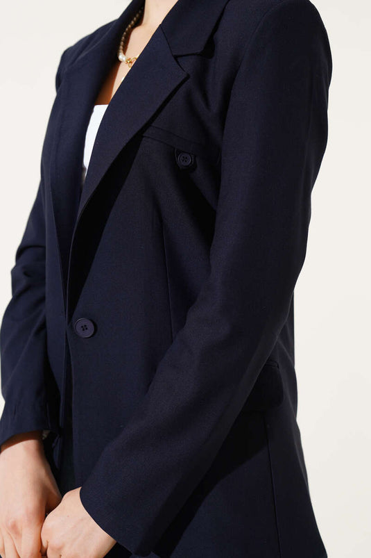 Tek Düğmeli Astarlı Blazer Ceket Lacivert