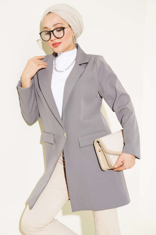 Veste Blazer À Un Bouton Gris