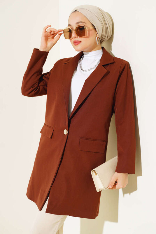 Veste Blazer À Un Bouton Marron