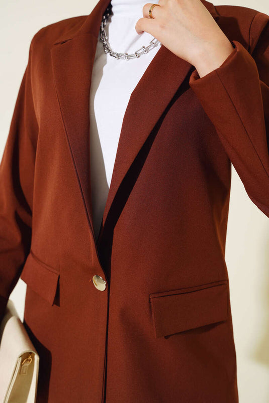 Veste Blazer À Un Bouton Marron