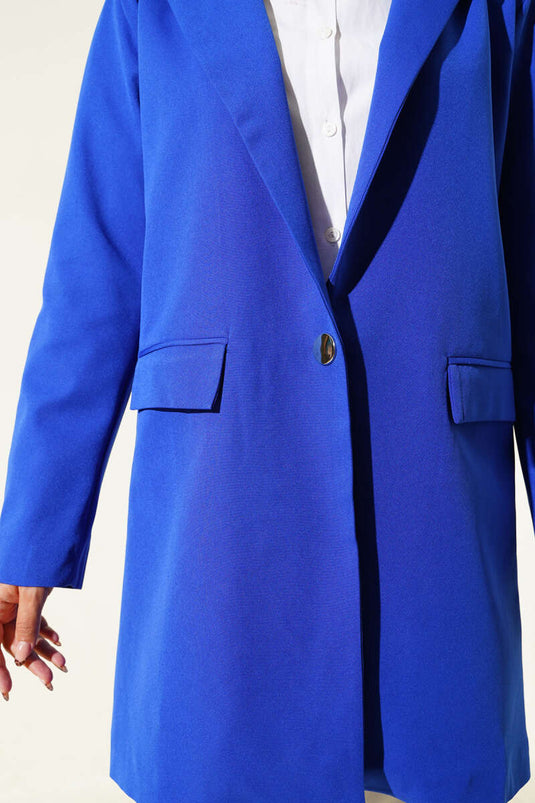Tek Düğmeli Blazer Ceket Saks