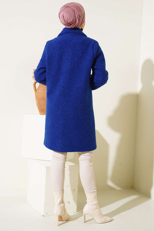 Single Button Boucle Coat Saxe