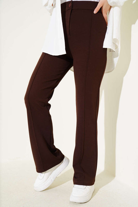 Pantalon à bouton unique marron amer