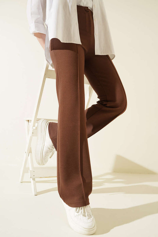 Pantalon Rayé À Un Bouton Marron