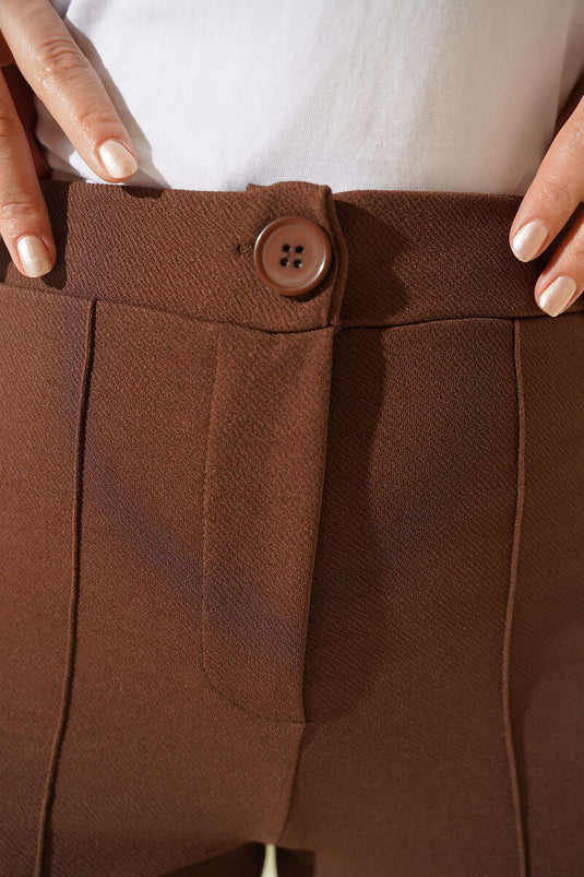 Pantalon Rayé À Un Bouton Marron